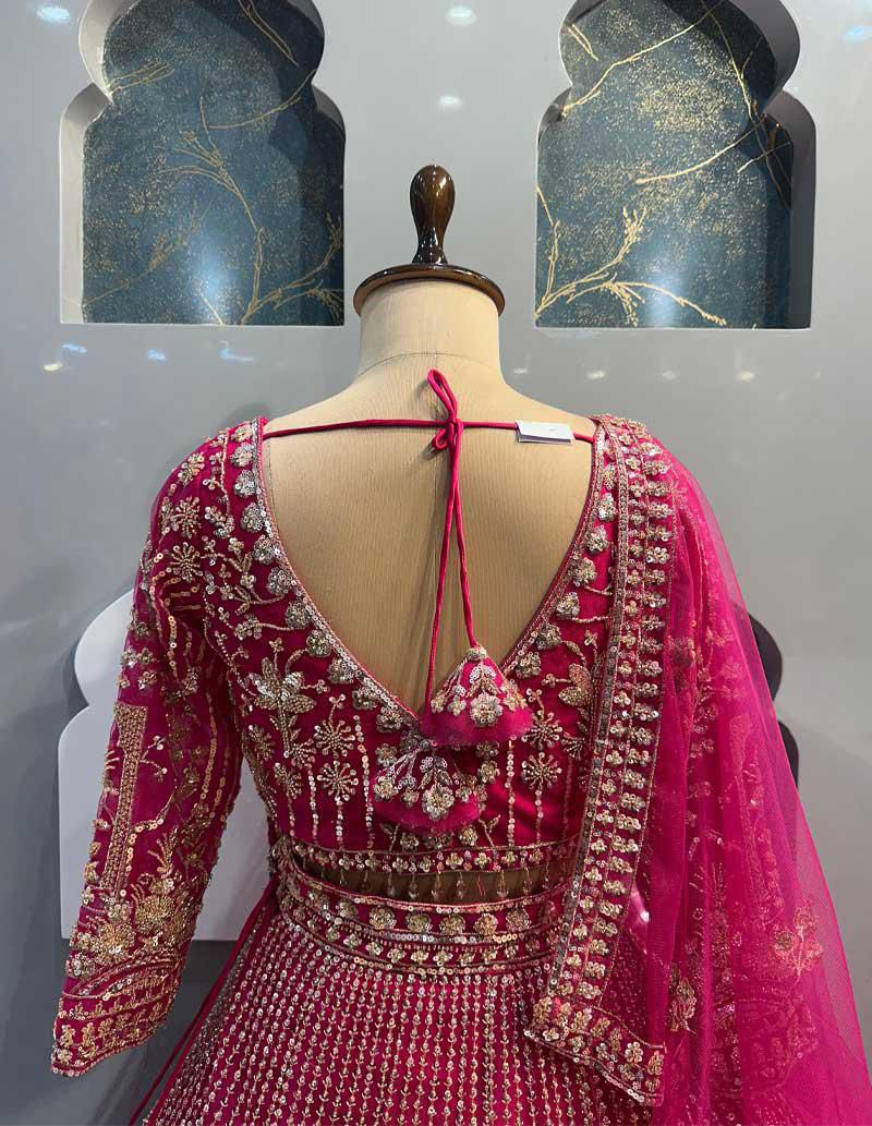 pink colour Heavy Embroidered Lehenga Set with Golden Zari and Sequin Work