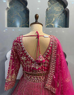 pink colour Heavy Embroidered Lehenga Set with Golden Zari and Sequin Work