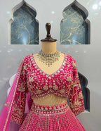 pink colour Heavy Embroidered Lehenga Set with Golden Zari and Sequin Work