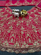 pink colour Heavy Embroidered Lehenga Set with Golden Zari and Sequin Work