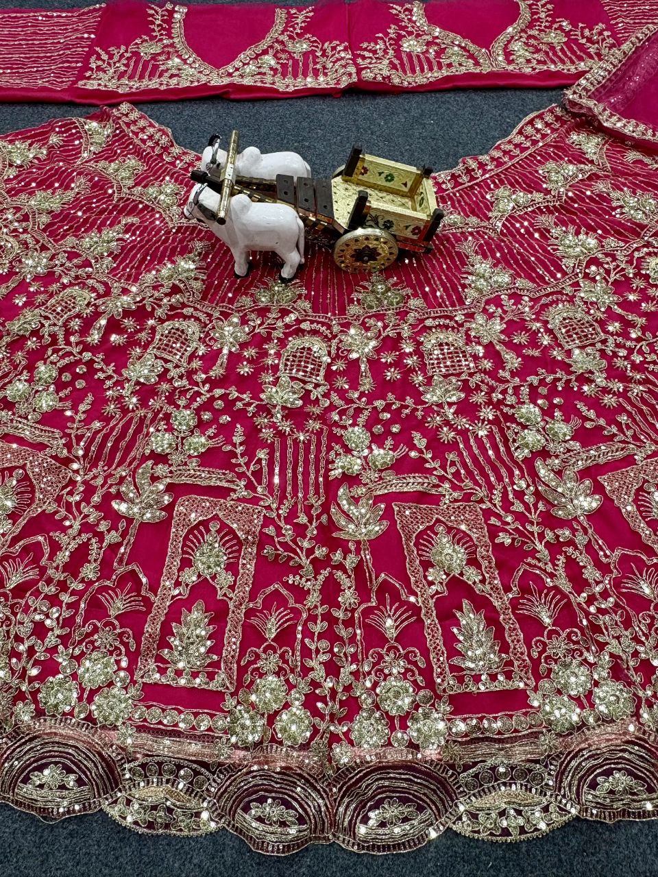pink colour Heavy Embroidered Lehenga Set with Golden Zari and Sequin Work