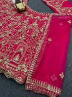 pink colour Heavy Embroidered Lehenga Set with Golden Zari and Sequin Work
