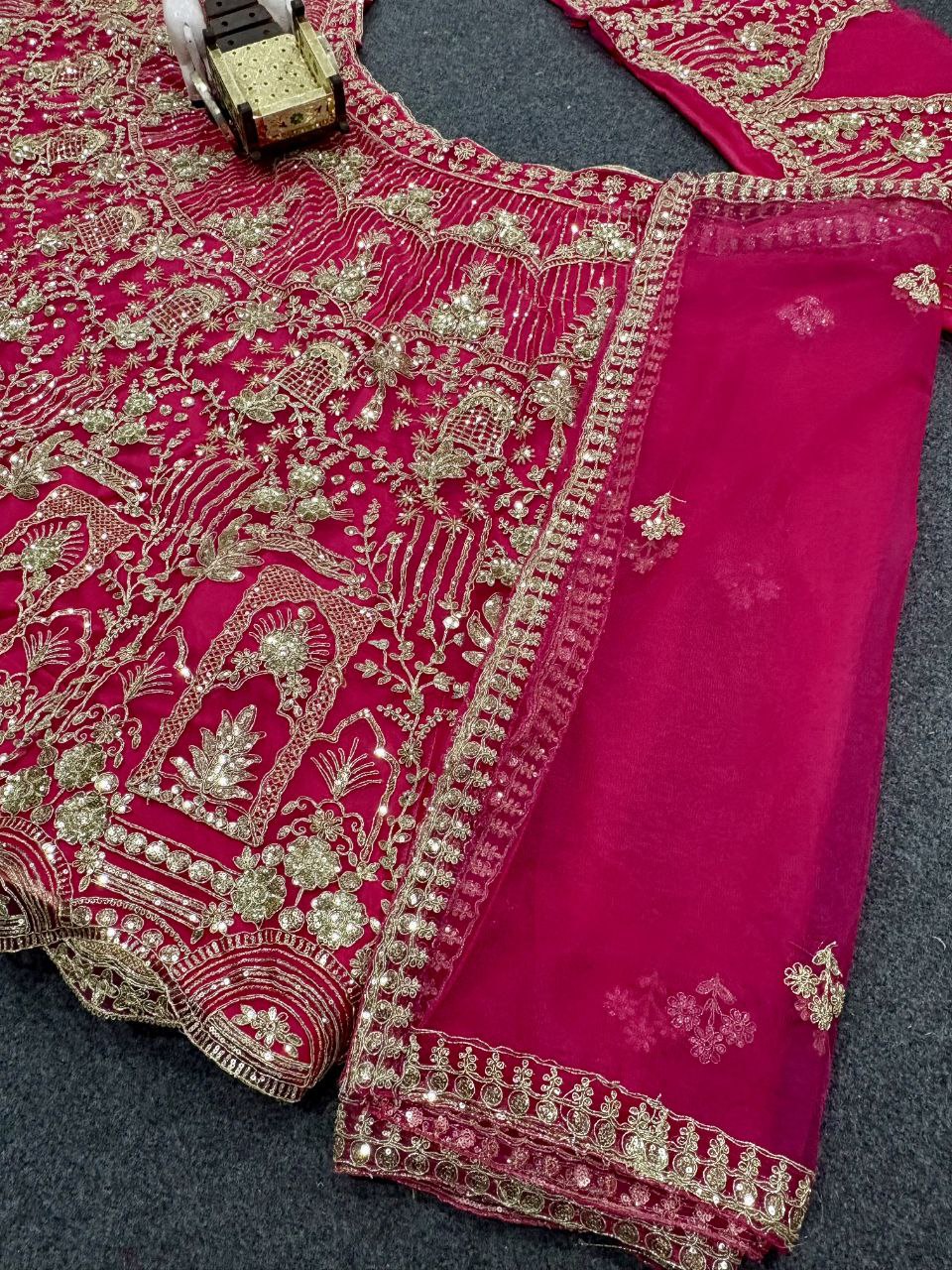 pink colour Heavy Embroidered Lehenga Set with Golden Zari and Sequin Work