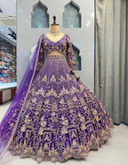 Blue colour Heavy Embroidered Lehenga Set with Golden Zari and Sequin Work