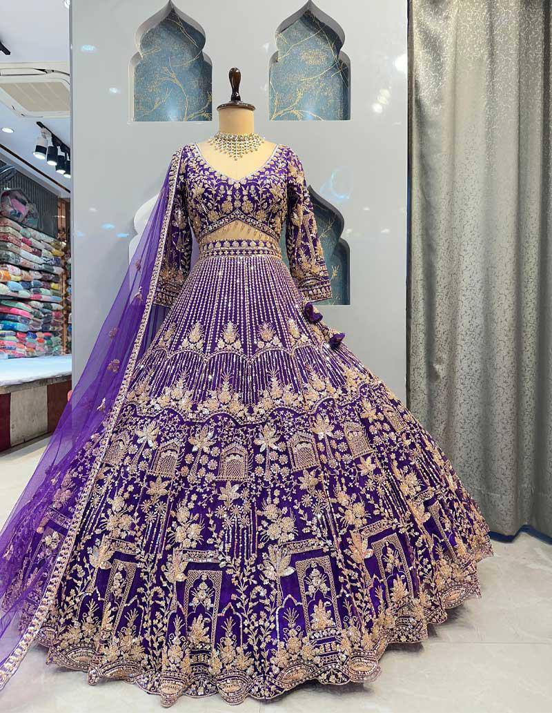 Blue colour Heavy Embroidered Lehenga Set with Golden Zari and Sequin Work