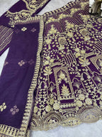 Blue colour Heavy Embroidered Lehenga Set with Golden Zari and Sequin Work