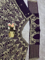 Blue colour Heavy Embroidered Lehenga Set with Golden Zari and Sequin Work