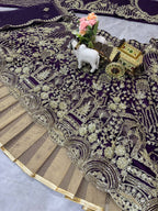 Blue colour Heavy Embroidered Lehenga Set with Golden Zari and Sequin Work