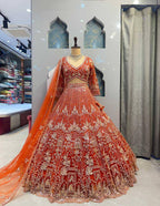 orrange colour Heavy Embroidered Lehenga Set with Golden Zari and Sequin Work