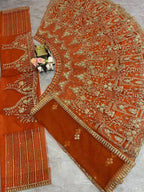 orrange colour Heavy Embroidered Lehenga Set with Golden Zari and Sequin Work