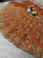 orrange colour Heavy Embroidered Lehenga Set with Golden Zari and Sequin Work