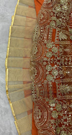 orrange colour Heavy Embroidered Lehenga Set with Golden Zari and Sequin Work