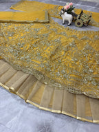 musturd colour Heavy Embroidered Lehenga Set with Golden Zari and Sequin Work