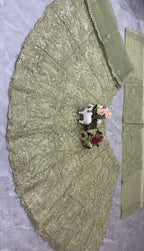 pista colour Heavy Embroidered Lehenga Set with Golden Zari and Sequin Work