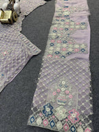 Royal Lavender Peacock Embroidered Lehenga Fabric