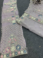 Royal Lavender Peacock Embroidered Lehenga Fabric