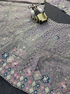 Royal Lavender Peacock Embroidered Lehenga Fabric