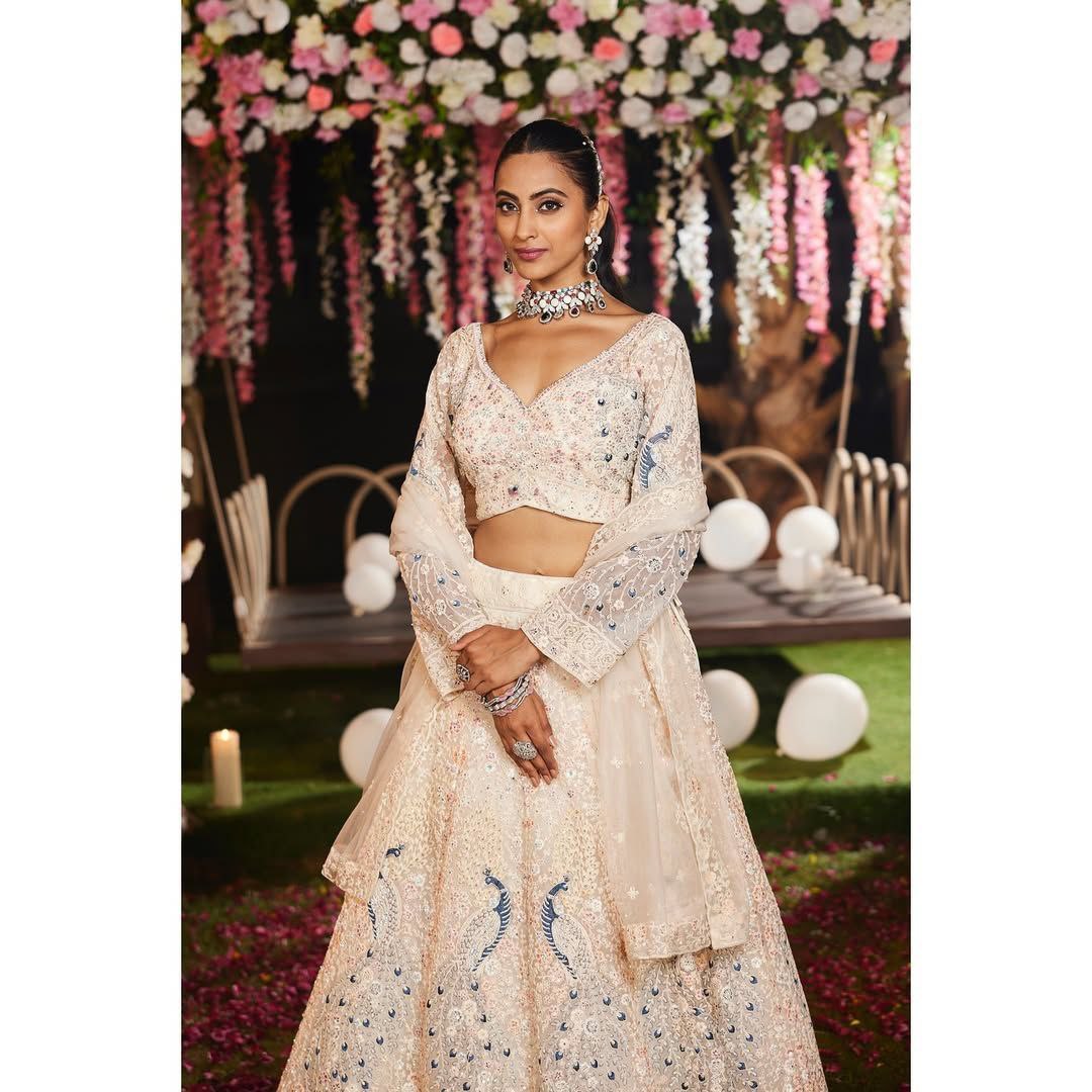 Soft Net Peacock Embroidered Lehenga Choli with Sequins & Floral Work