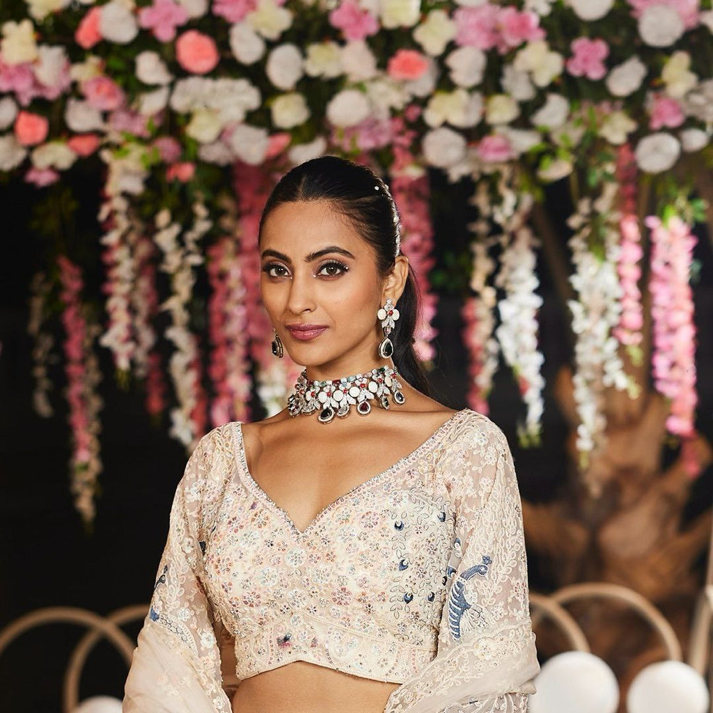 Soft Net Peacock Embroidered Lehenga Choli with Sequins & Floral Work