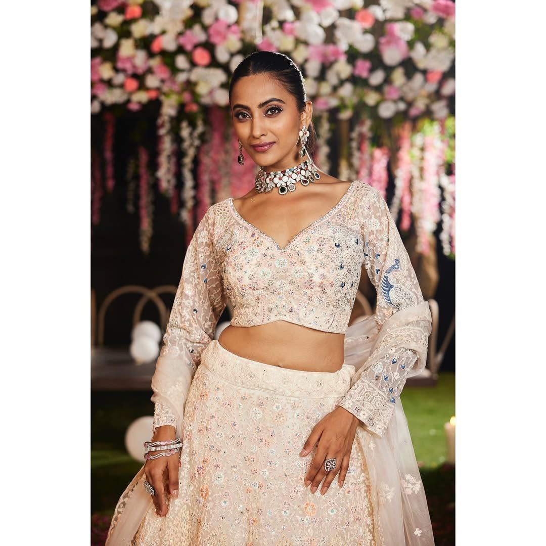 Soft Net Peacock Embroidered Lehenga Choli with Sequins & Floral Work