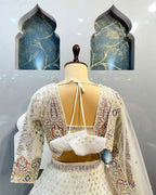 Off-White Peacock Embroidered Lehenga Set with Sequin and Thread Work