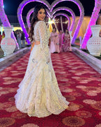 Off-White Peacock Embroidered Lehenga Set with Sequin and Thread Work