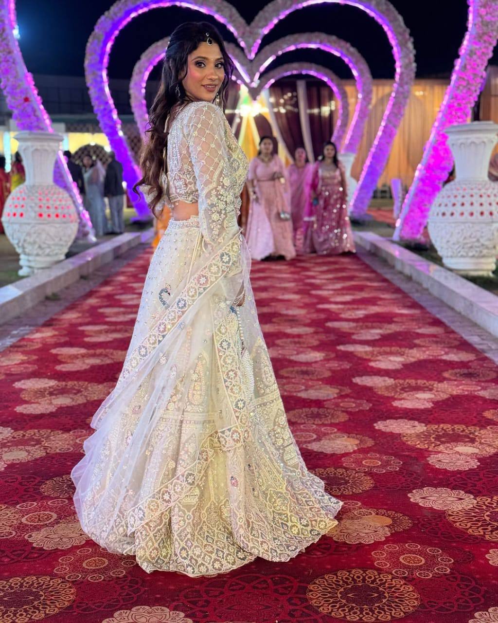 Off-White Peacock Embroidered Lehenga Set with Sequin and Thread Work