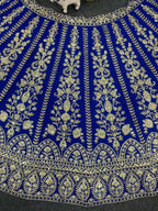Royal Blue Golden Zari Embroidered Velvet Lehenga Set