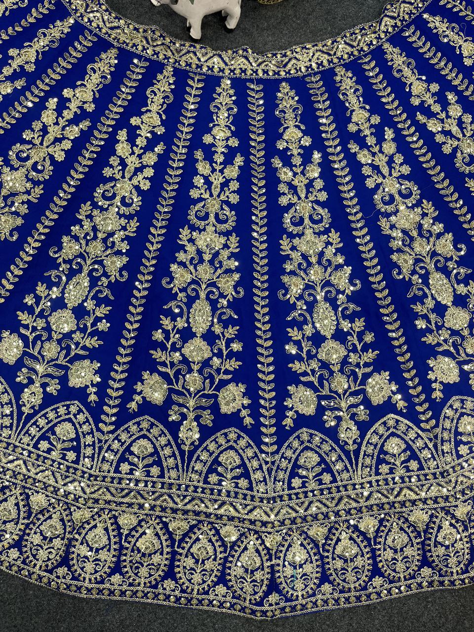Royal Blue Golden Zari Embroidered Velvet Lehenga Set