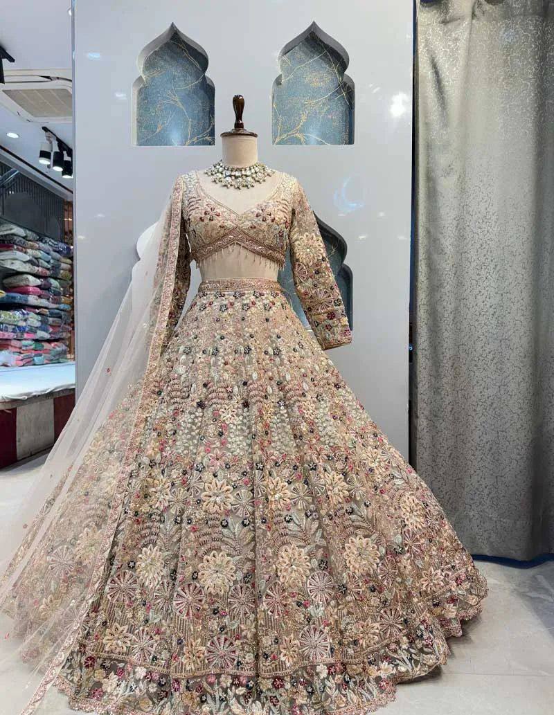“Soft Net Embroidered Lehenga with Sequins & Thread Work – Length 42, Blouse up to 5XL”