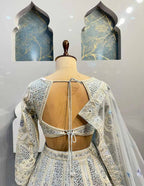 Silver Grey Mirror and Thread Embroidered Silk Lehenga Set