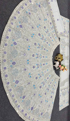 Silver Grey Mirror and Thread Embroidered Silk Lehenga Set