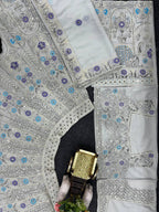 Silver Grey Mirror and Thread Embroidered Silk Lehenga Set