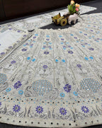 Silver Grey Mirror and Thread Embroidered Silk Lehenga Set