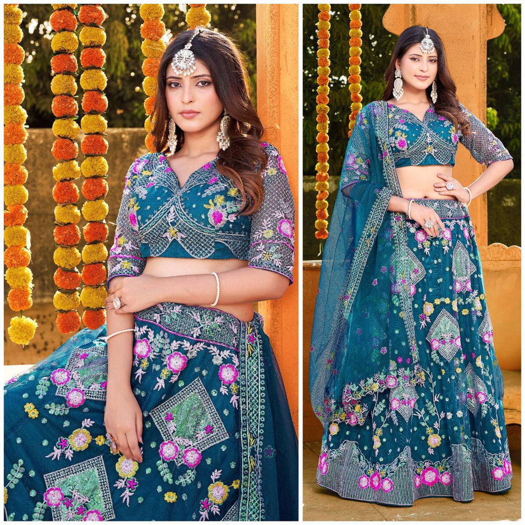Butterfly Net Lehenga Choli with Sequins Embroidery & Blouse – Semi-Stitched Sider Lehenga