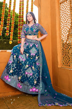 Butterfly Net Lehenga Choli with Sequins Embroidery & Blouse – Semi-Stitched Sider Lehenga