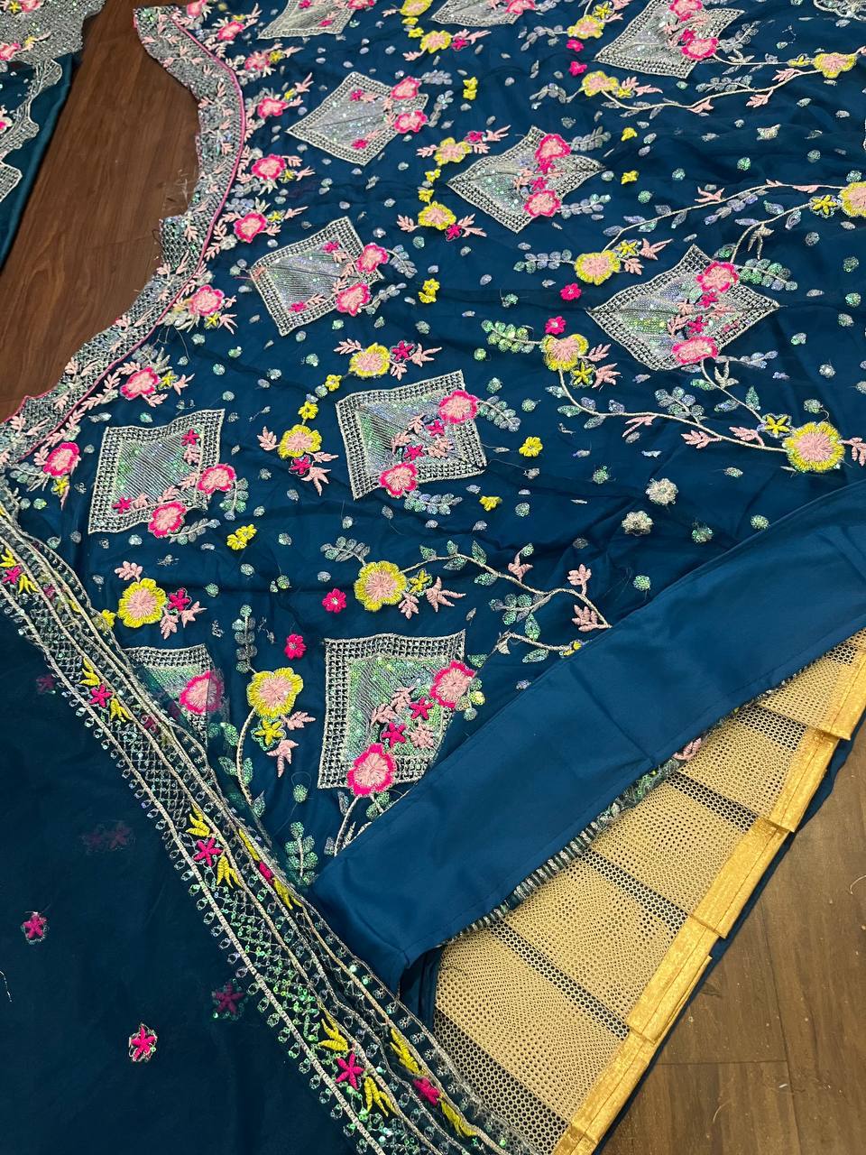 Butterfly Net Lehenga Choli with Sequins Embroidery & Blouse – Semi-Stitched Sider Lehenga