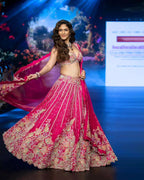 Hot Pink Multicolor Embroidered Fabric with Sequin and Mirror Work