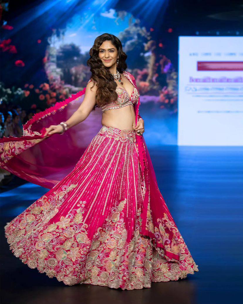 Hot Pink Multicolor Embroidered Fabric with Sequin and Mirror Work
