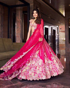Hot Pink Multicolor Embroidered Fabric with Sequin and Mirror Work
