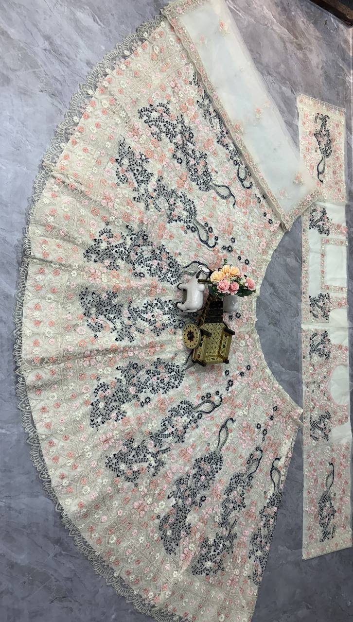 Soft Net Peacock Embroidered Lehenga Choli with Sequins & Floral Work