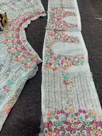 Sky Blue Soft Net Lehenga Choli with Multicolor Floral & Sequins Embroidery