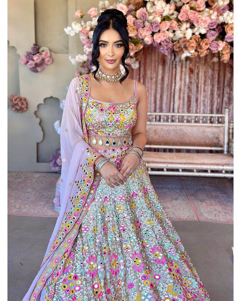 Pastel Mirror Bloom Embroidered Net Lehenga Choli