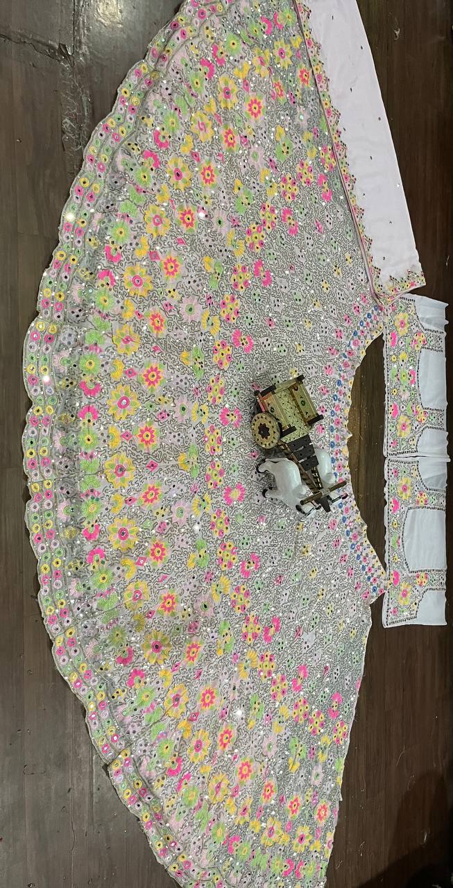 Pastel Mirror Bloom Embroidered Net Lehenga Choli