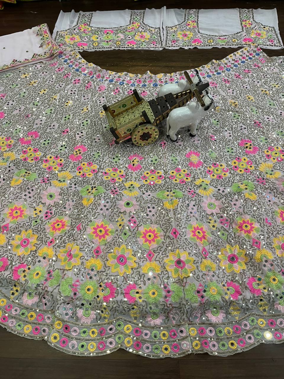 Pastel Mirror Bloom Embroidered Net Lehenga Choli