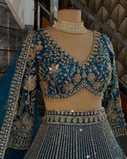 Navy Blue Heavy Embroidered Lehenga Set with Golden Zari and Sequin Work
