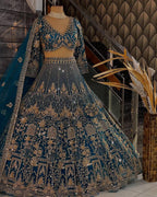 Navy Blue Heavy Embroidered Lehenga Set with Golden Zari and Sequin Work