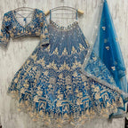 Navy Blue Heavy Embroidered Lehenga Set with Golden Zari and Sequin Work