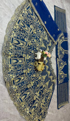 Navy Blue Heavy Embroidered Lehenga Set with Golden Zari and Sequin Work