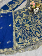 Navy Blue Heavy Embroidered Lehenga Set with Golden Zari and Sequin Work